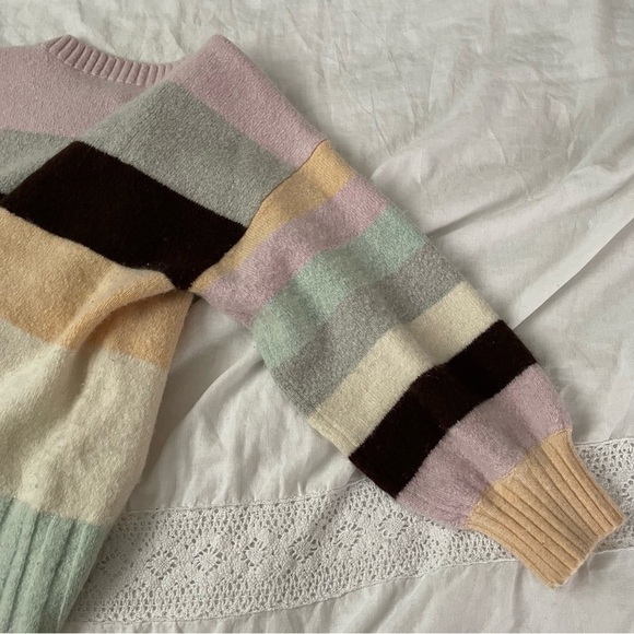 Joostricot LARGE stripes Wool Cashmere Crewneck sweater cropped warm dolman - Picture 7 of 7